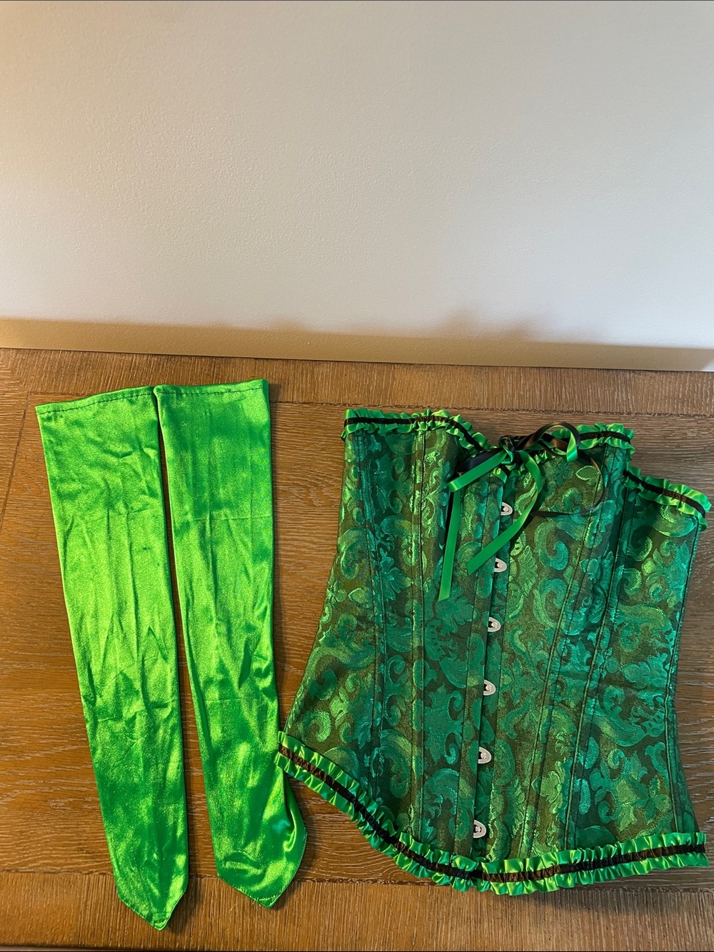 Green Corset and Fingerless Gloves